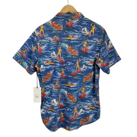 paperdenim&cloth NWT Men's Hawaiian Surfer Print Short Sleeve Button Up Medium - Picture 2 of 8